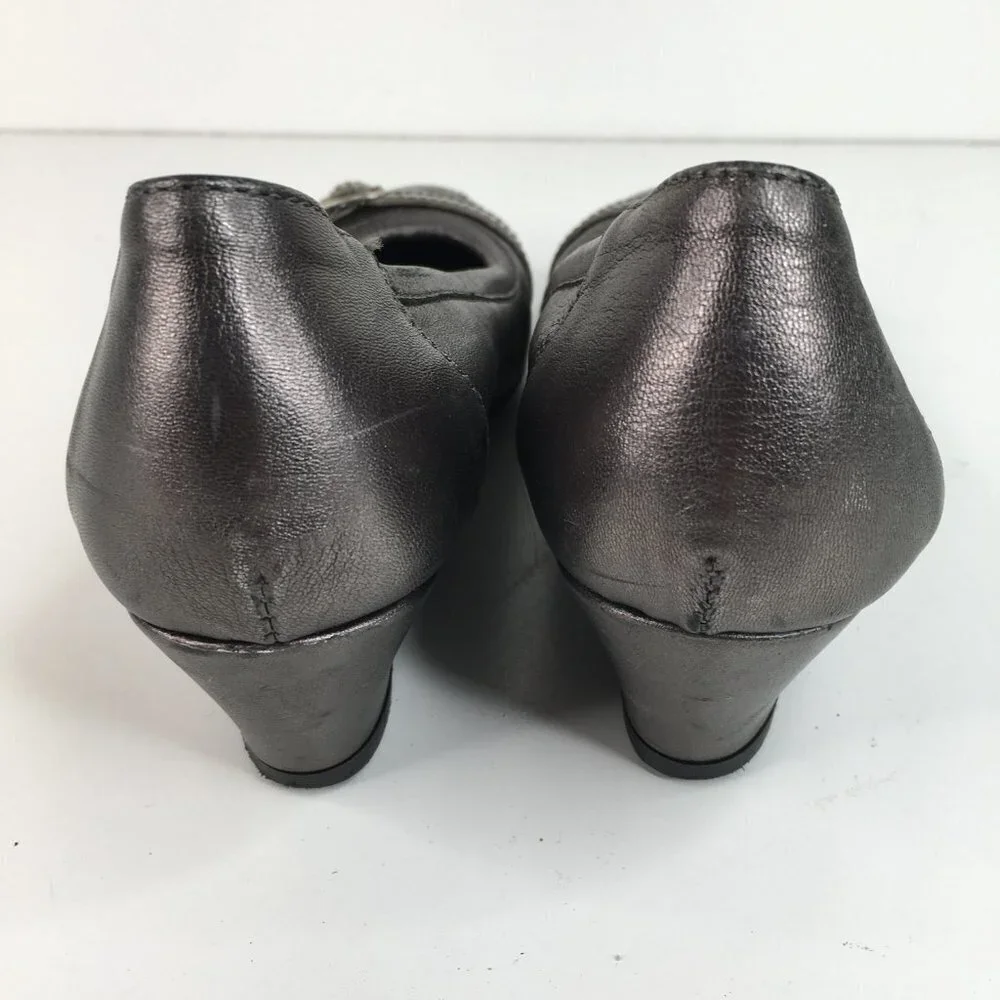 AGL Bronze Metallic Leather Captoe Wedges Pump Size 37